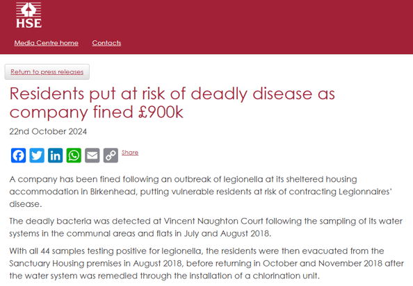 HSE Sanctuary Housing Legionella