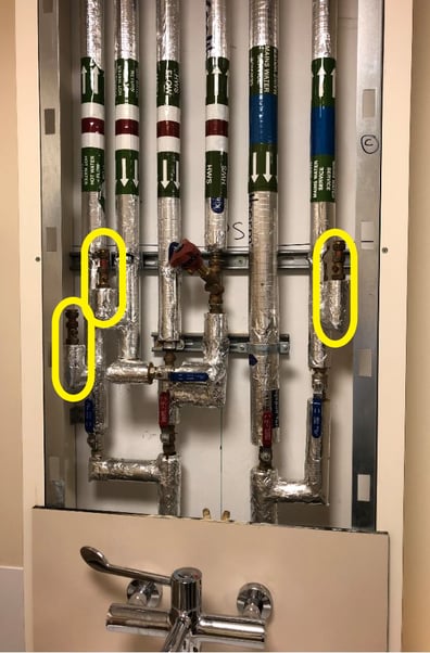 pipes with diagram showing positive legionella counts