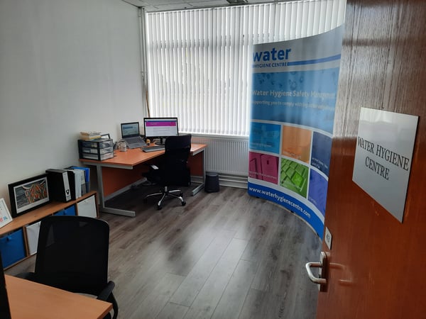 office with the water hygience centre in the background
