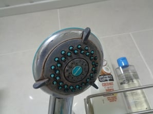 Shower head requiring cleaning